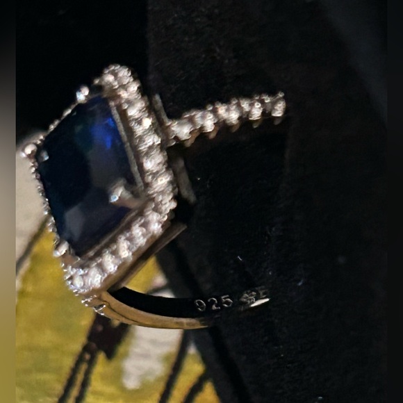 Sterling Silver 3 ct Imitation Sapphire Ring - Picture 4 of 5